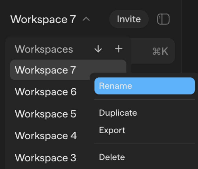 Workspace context menu